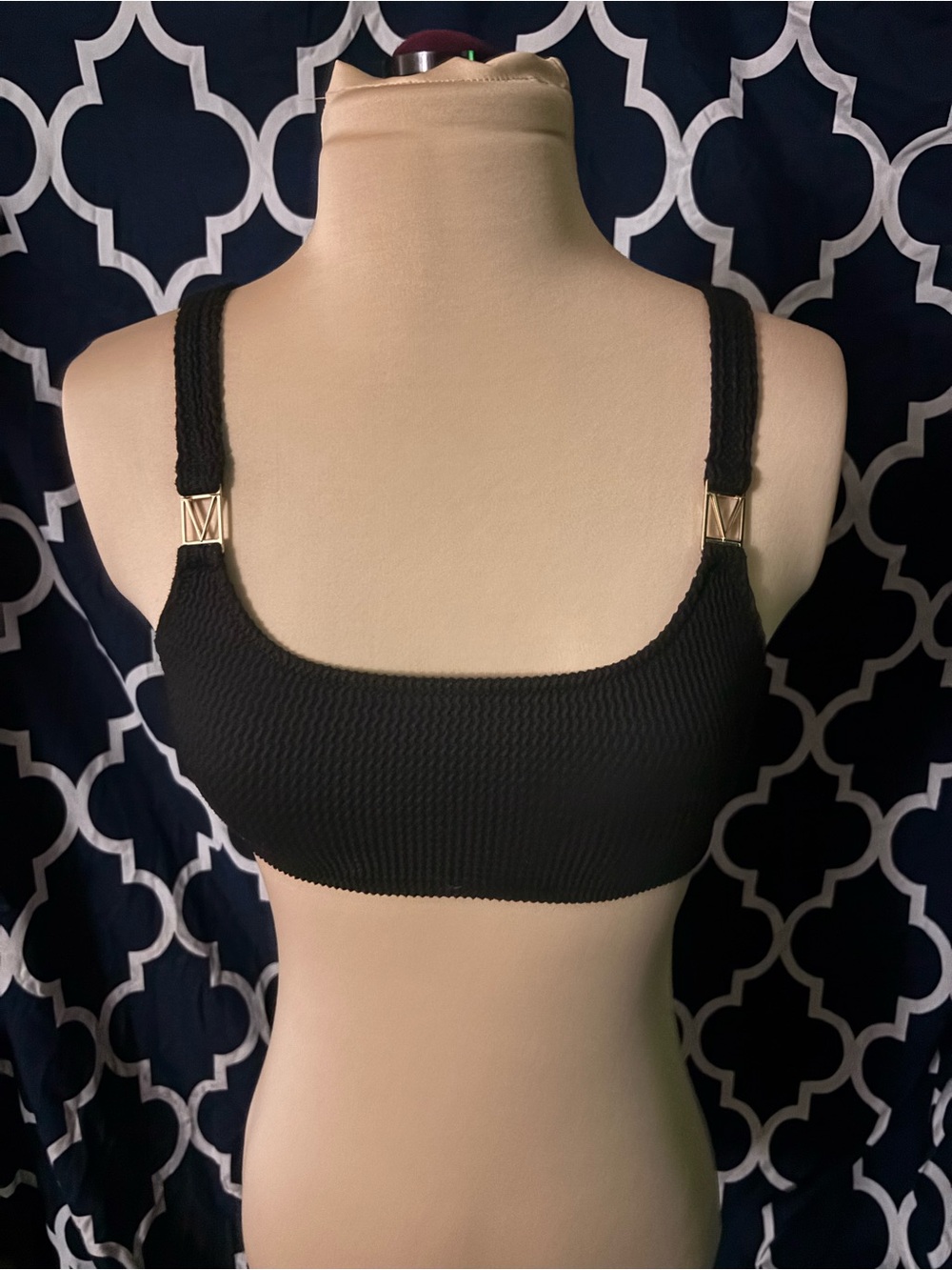 Victoria's Secret Black Bikini Top with Gold Accents new without tags